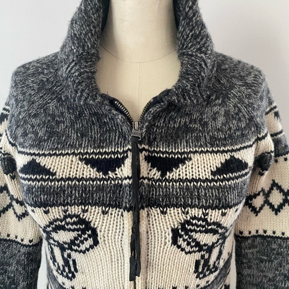 TNA zippered front sweater with grey, black & cream wool. 100% Lambswool. XS - Picture 2 of 9